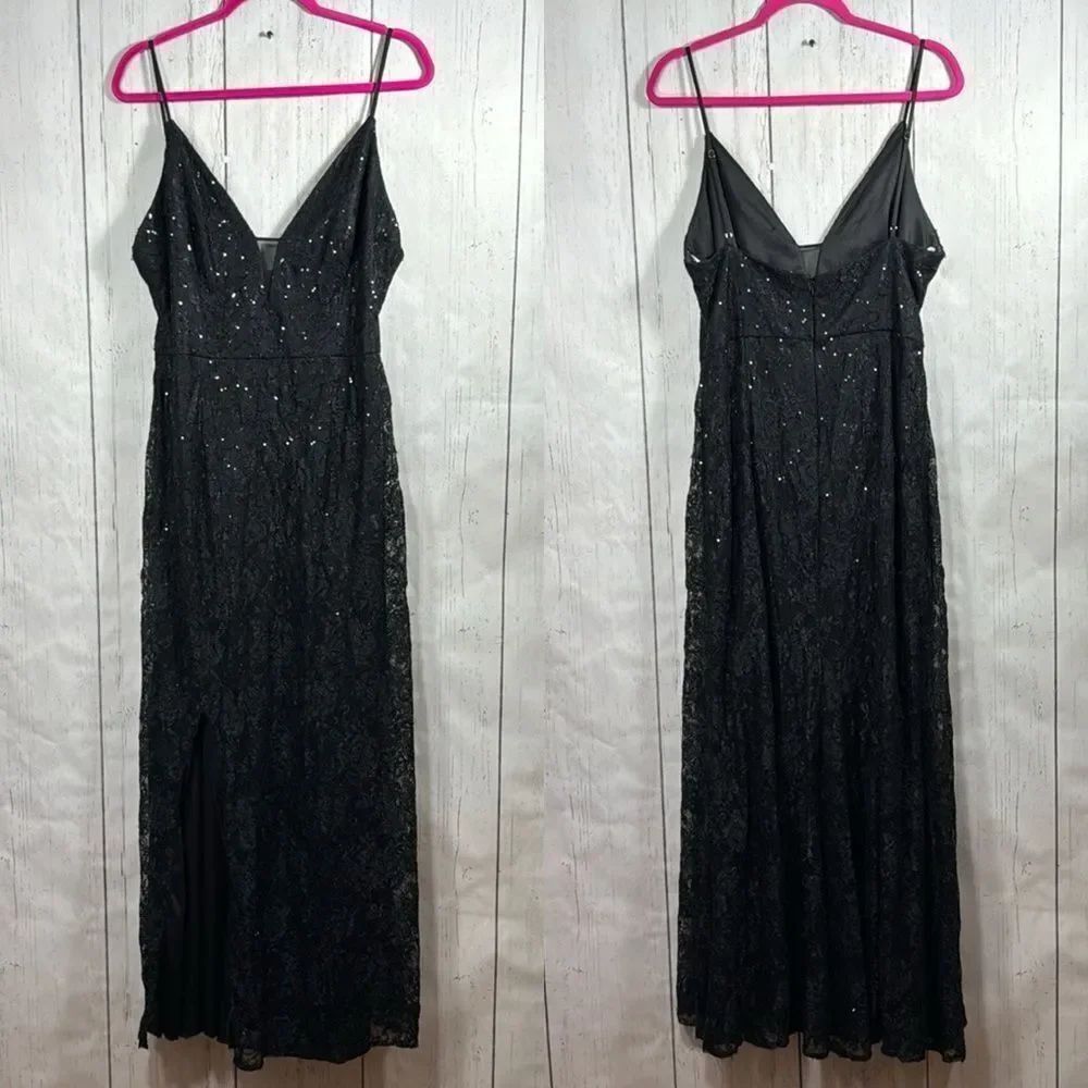 DB Studio Black Lace Sequin Maxi Dress Size 16 Witchy Y2K Gothic Vampire Formal